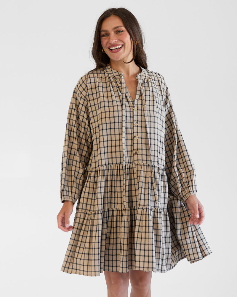 Avalon Smock Dress | Neutral Gingham