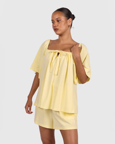 Ocean PJ Top in Lemon - Front Ties - The Lullaby Club
