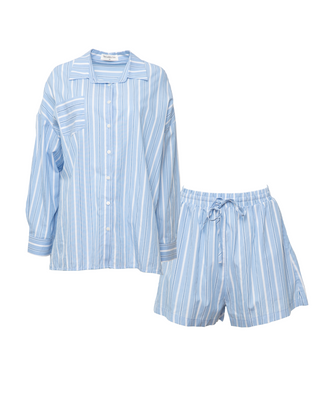Sage Shorts Set | Blue Stripe