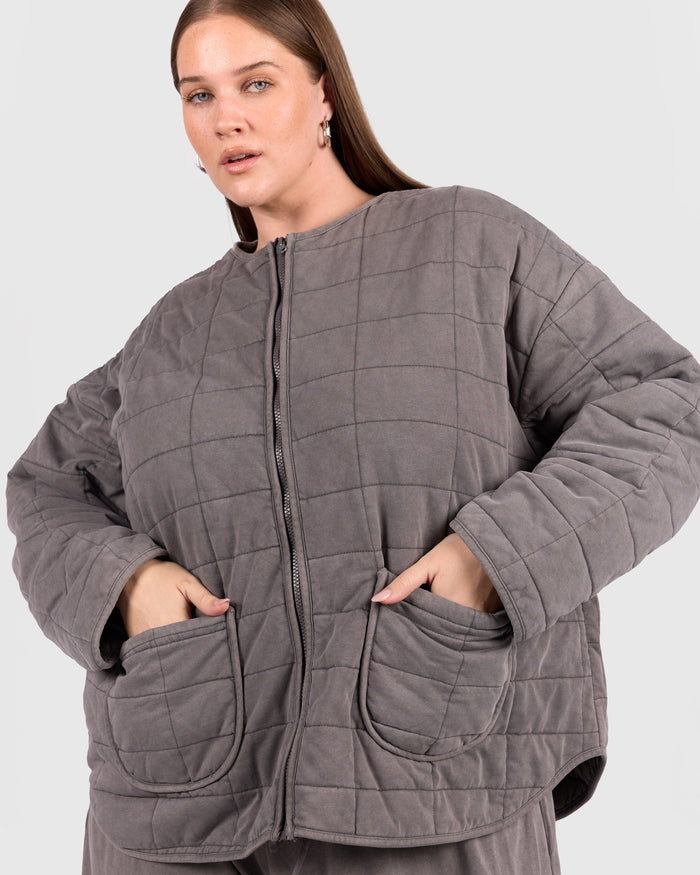 Zip Quilted Jacket | Charcoal