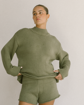 WAREHOUSE SALE | Sarah Chunky Knit Shorts | Olive