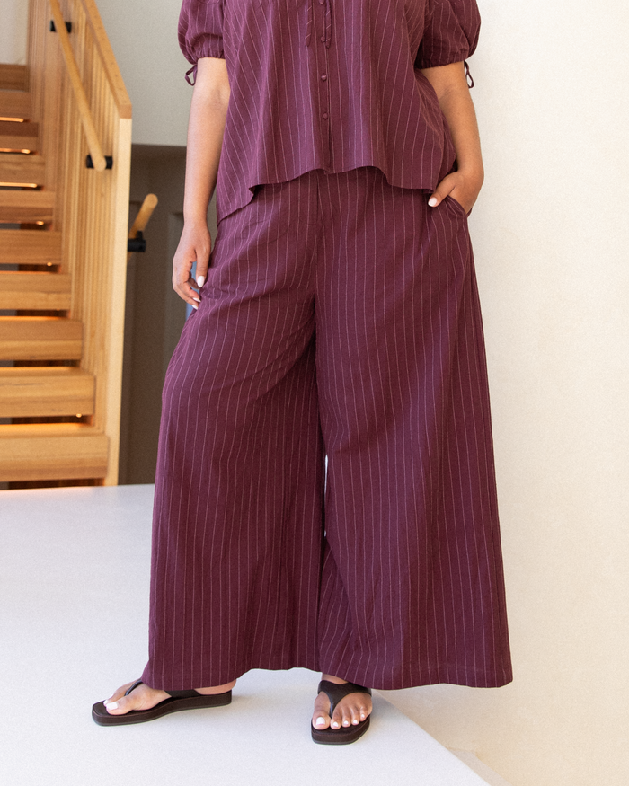 Stevie Pants | Wine Pinstripe