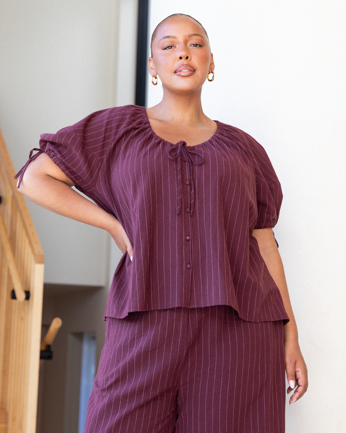 Harvey Top | Wine Pinstripe