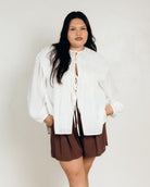 Daisy Smock Top in White - Breastfeeding Longsleeve Top - The Lullaby Club