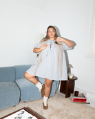 Florence Mini Dress in Powder Blue Gingham - Functional Mini Dress in Extended Size Range AU6-26 - The Lullaby Club