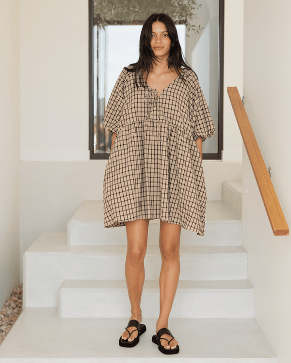 Frankie Mini Dress | Neutral Gingham
