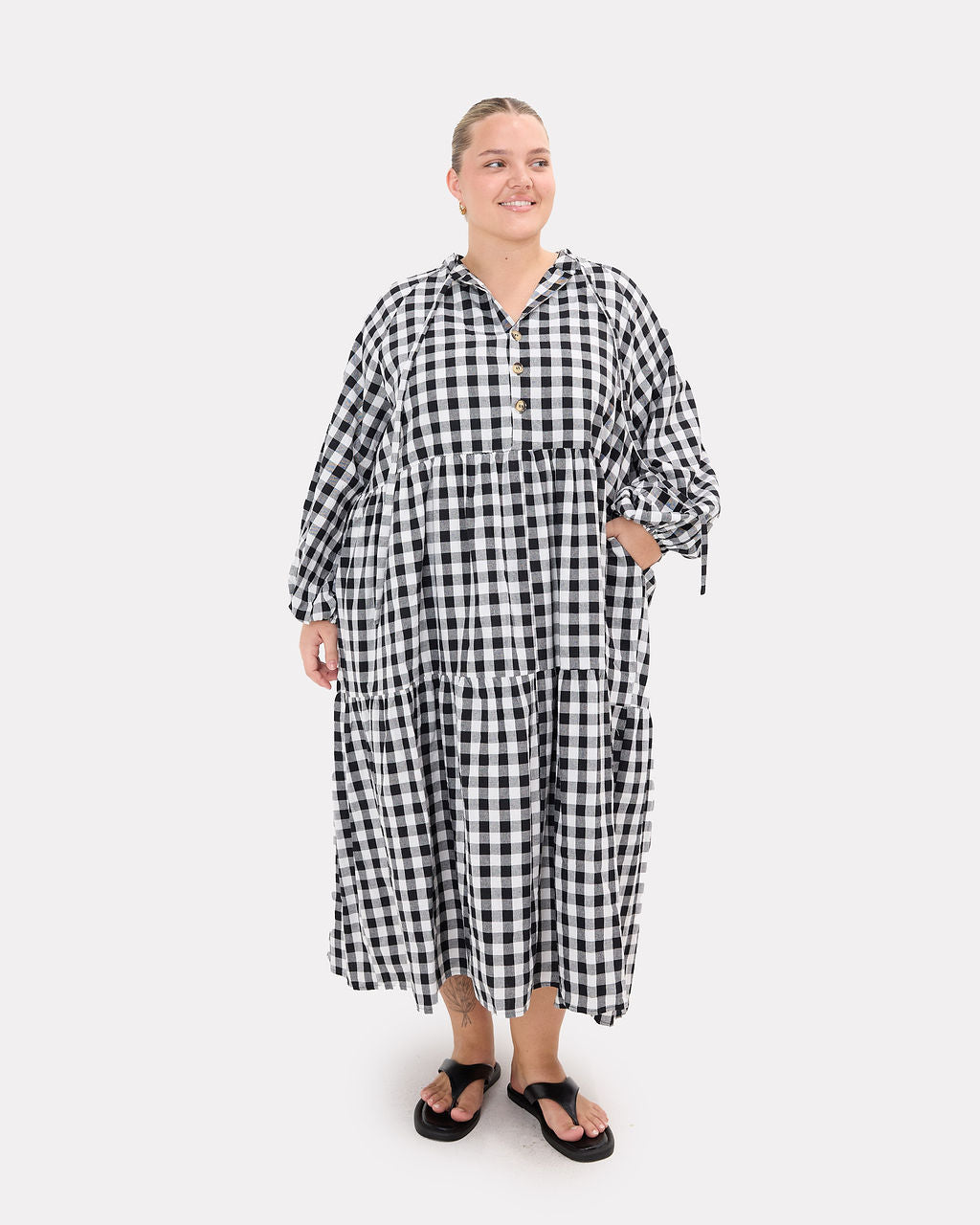 Maxi Avalon Smock in Black Gingham - Maternity & Postpartum Friendly - The Lullaby Club