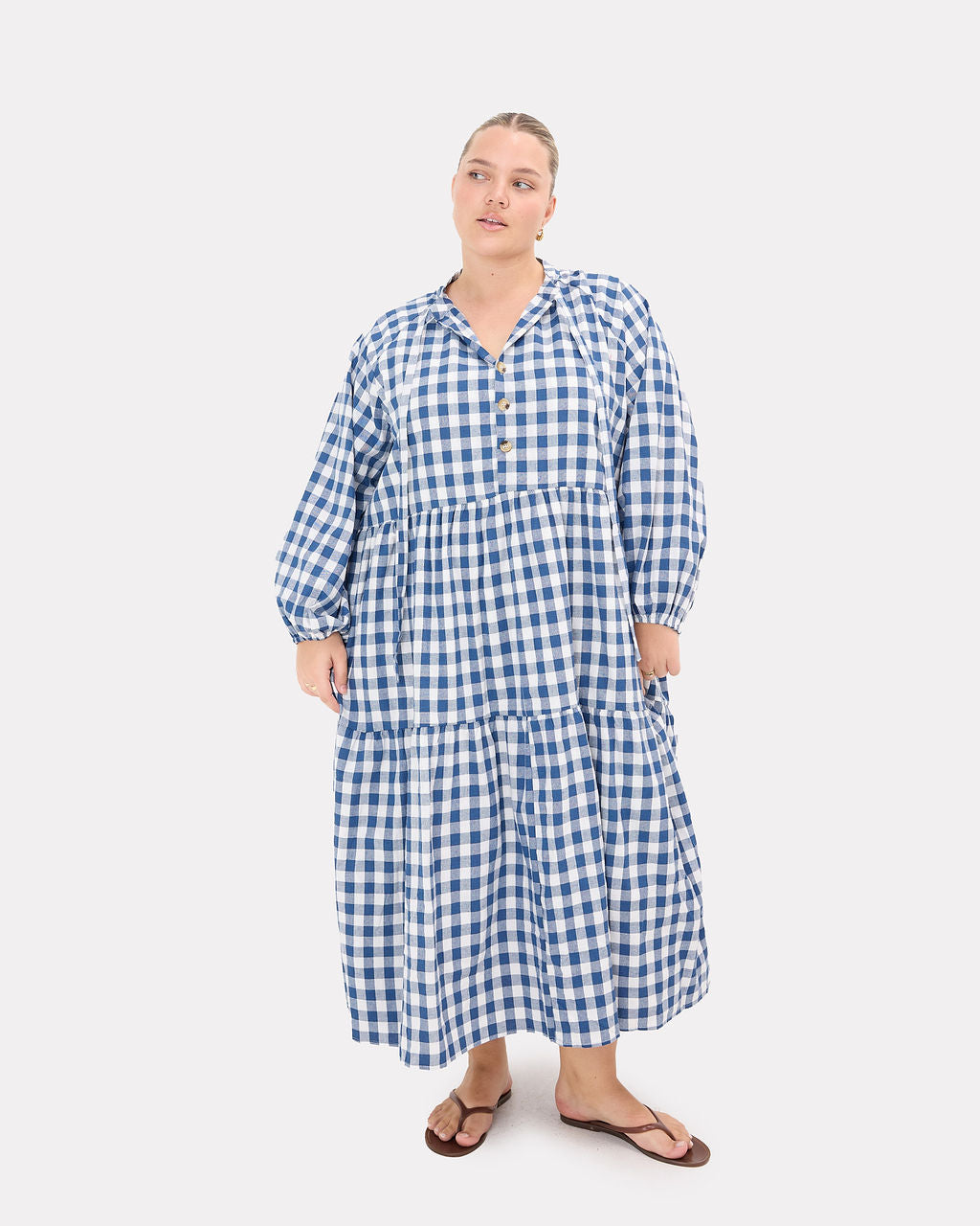 Maxi Avalon Smock in Blue Gingham - Breastfeeding Access - The Lullaby Club