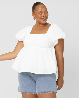 WAREHOUSE SALE | Amber Baby Doll Top | White