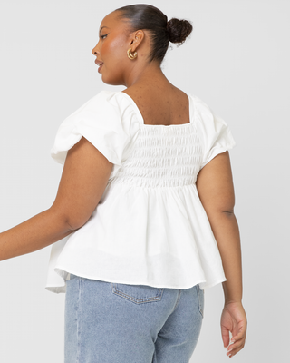 WAREHOUSE SALE | Amber Baby Doll Top | White